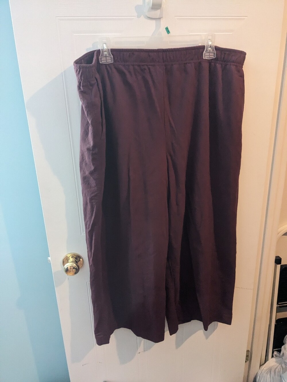Reitmans Elastic Waist Pants Ankle Wide Leg  in Deep Plum